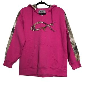 Legendary Whitetails Pink Camo Fish Pullover Hoodie Womens Sz S Hunting Fishing
